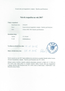 Návrh rozpočtu Svazku obcí pro hospodaření s odpady na rok 2017