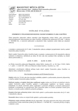 Oznámení o projednávání návrhu zadání územního