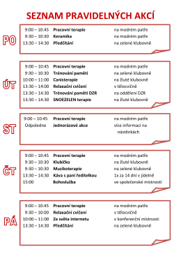 SEZNAM PRAVIDELNÝCH AKCÍ