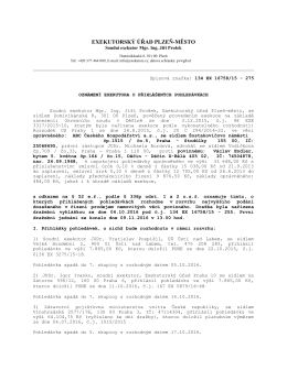 134 ex 16758_15 ozn&aacute;men&iacute; exekutora o přihl&aacute;&scaron;en&yacute;ch