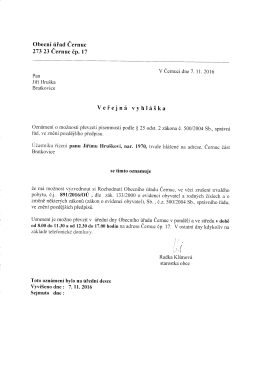 Veřejná vyhláška - oznámení o uložení písemnosti Hruška J.