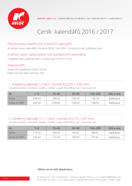 Ceník kalendářů 2016 / 2017