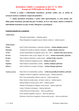 Pozvánka na konzultace rodičů s vyučujícími a umístění učitelů