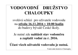 VODOVODNÍ DRUŽSTVO CHALOUPKY pozvánka schůze 2015