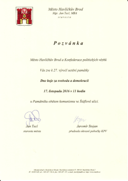 pozvánka na uctění dne boje za svobodu a