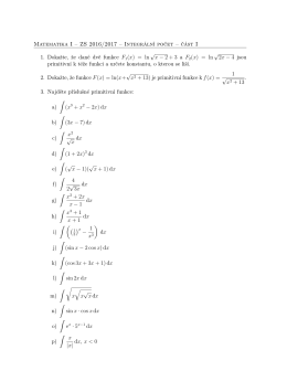 Matematika I – ZS 2016/2017 – Integrální počet – část I 1. Dokažte