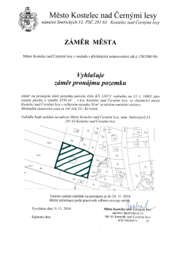 Záměr pronájmu pozemku - Kostelec nad Černými Lesy