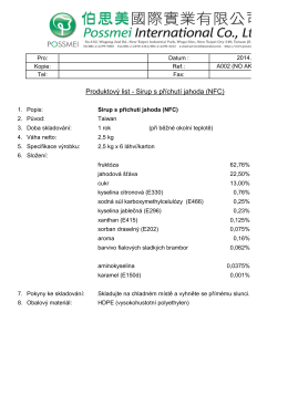 Produktový list - Sirup s příchutí jahoda (NFC)