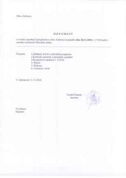 Oznámení o svolání zasedání ZO dne 28.11.2016