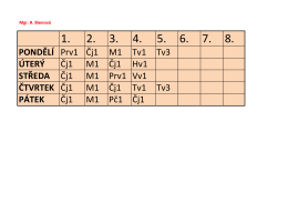 PONDĚLÍ Prv1 Čj1 M1 Tv1 Tv3 ÚTERÝ Čj1 M1 Čj1 Hv1 STŘEDA