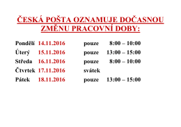 Upozornění: Změna otevírací doby pošty v Podbřezí!!!!!!!