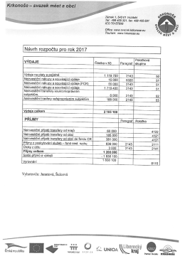 Krkonoše SMO - Návrh rozpočtu na rok 2017