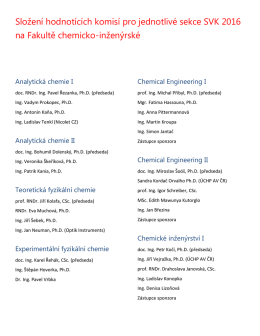 Složení hodnotících komisí pro jednotlivé sekce SVK 2016 na