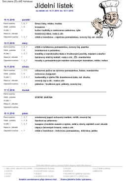 jídelní lístek od 14.11. do 18.11. 2016
