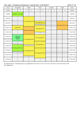 Plan zajęć - dr Katarzyna Adrianowicz, semestr letni, rok 2016/2017