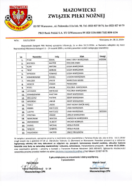 Powołanie na mecz do Radomia w dniu 16.11.2016r.