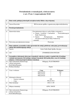 Powiadomienie o transakcjach, o którym mowa w art. 19 ust. 1