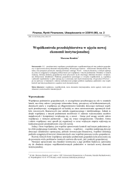 Współkontrola przedsiębiorstwa w ujęciu nowej ekonomii