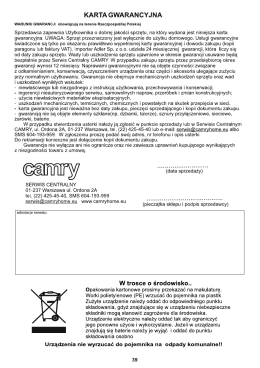 Page 1 KARTAGWARANCYJNA WARUNKI GWARANCJI