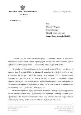 Wystąpienie do Przewodniczącego Komisji Ustawodawczej Senatu