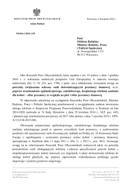 Wystąpienie do Minister Rodziny, Pracy i Polityki Społecznej w