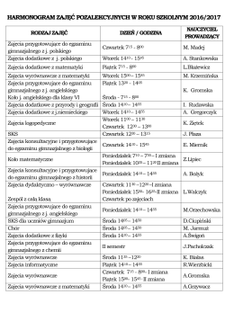 Grafik zajęć pozalekcyjnych 2016-2017