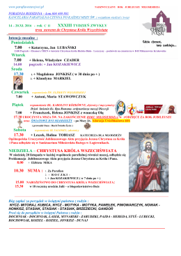 7.00 Wtorek I n mSobota 17.30 NIEDZIELA &ndash; CHRYSTUSA KR&Oacute;LA