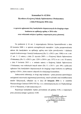 Komunikat Nr 42/2016 Dyrektora Krajowej Szkoły Sądownictwa i