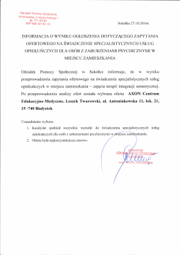 Informacja o wyniku ogłoszenia