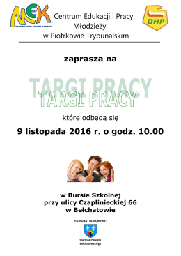 zaprasza na 9 listopada 2016 r. o godz. 10.00