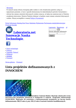 Lista projektów dofinansowanych z INNOCHEM