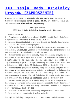 XXX sesja Rady Dzielnicy Ursynów [ZAPROSZENIE]