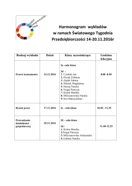 Harmonogram wykladow w ramach Swiatowego Tygodnia