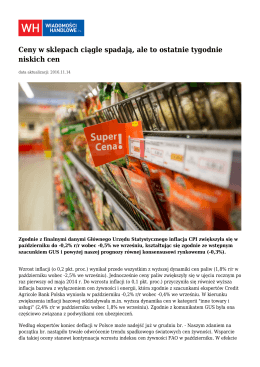 Ceny w sklepach ciągle spadają, ale to ostatnie tygodnie niskich cen