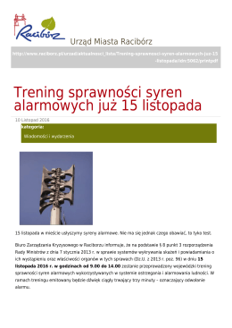 Trening sprawności syren alarmowych już 15 listopada