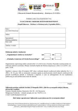 FORMULARZ ZGŁOSZENIOWY NA X KACZAWSKI JARMARK