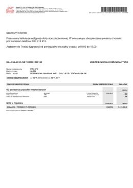 Szanowny Kliencie Przesyłamy kalkulację wstępnej