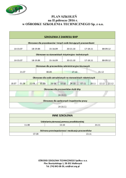 PLAN SZKOLEŃ na II półrocze 2016 r. w OŚRODKU SZKOLENIA
