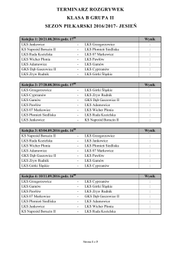 terminarz rozgrywek klasa b grupa ii sezon piłkarski 2016/2017
