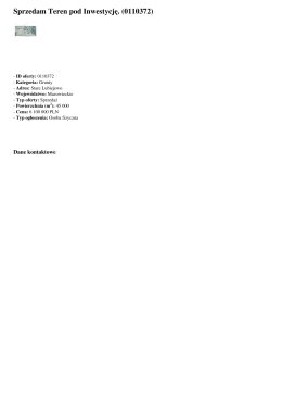 Sprzedam Teren pod Inwestycję. (0110372)