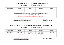 GODZINY OTWARCIA PORADNI W BŁONIU W ROKU SZKOLNYM