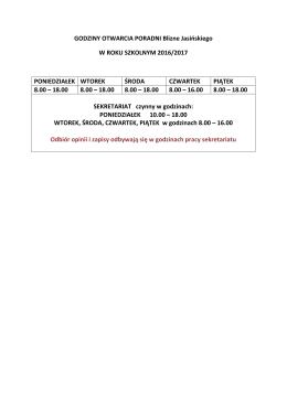 GODZINY OTWARCIA PORADNI Blizne Jasińskiego W ROKU