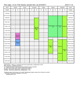 Plan zajęć - dr in . Piotr Sobota, semestr letni, rok 2016/2017 2016