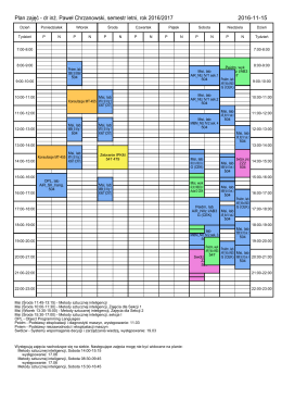 Plan zajęć - dr in . Paweł Chrzanowski, semestr letni, rok 2016/2017