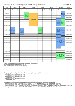 Plan zajęć - dr in . Bogusław Ziębowicz, semestr zimowy, rok 2016