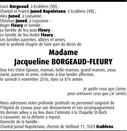 Madame Jacqueline BORGEAUD-FLEURY