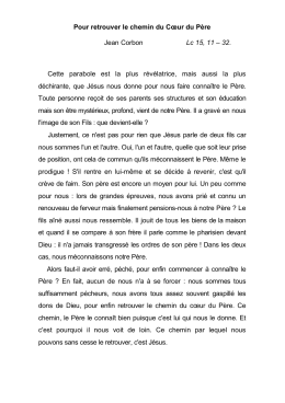 Pour retrouver le chemin du Cœur du Père Jean Corbon Lc 15, 11