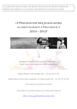 Menus du jeudi soir