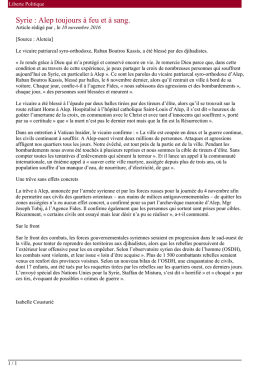 Syrie : Alep toujours &agrave; feu et &agrave; sang.
