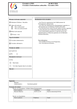 Circulaire n&deg;5951 du 08/11/2016 Circulaire d`informations culturelles